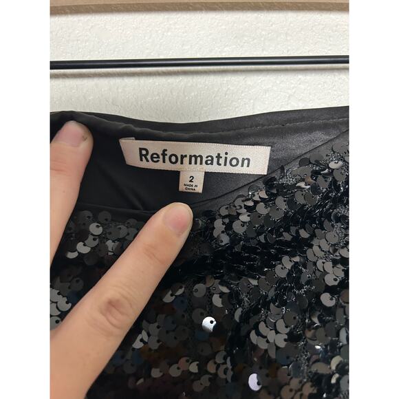Reformation Black Martina Showgirl Sequin Mini Beaded Fringe Womens Skirt Size 2 - Picture 4 of 8